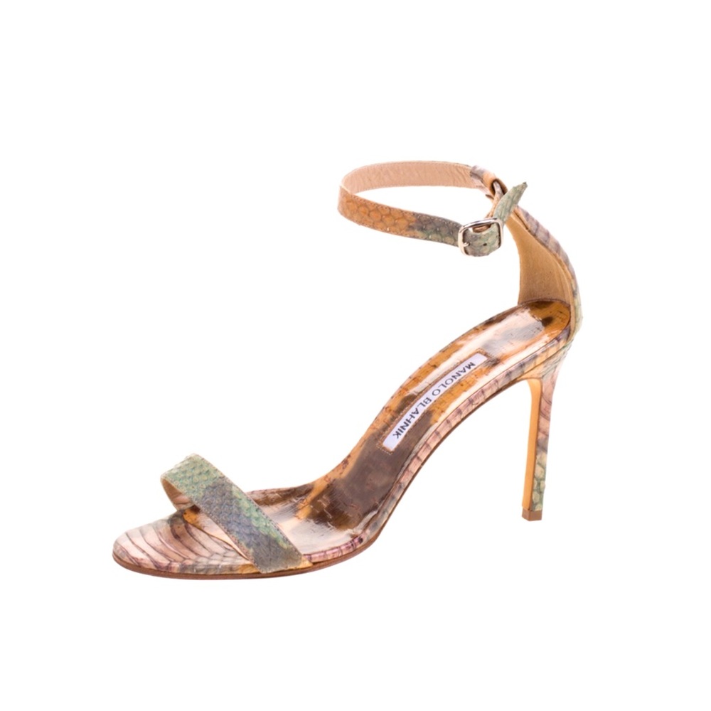 Manolo Blahnik Chaos Snakeskin Ankle-Strap Sandal